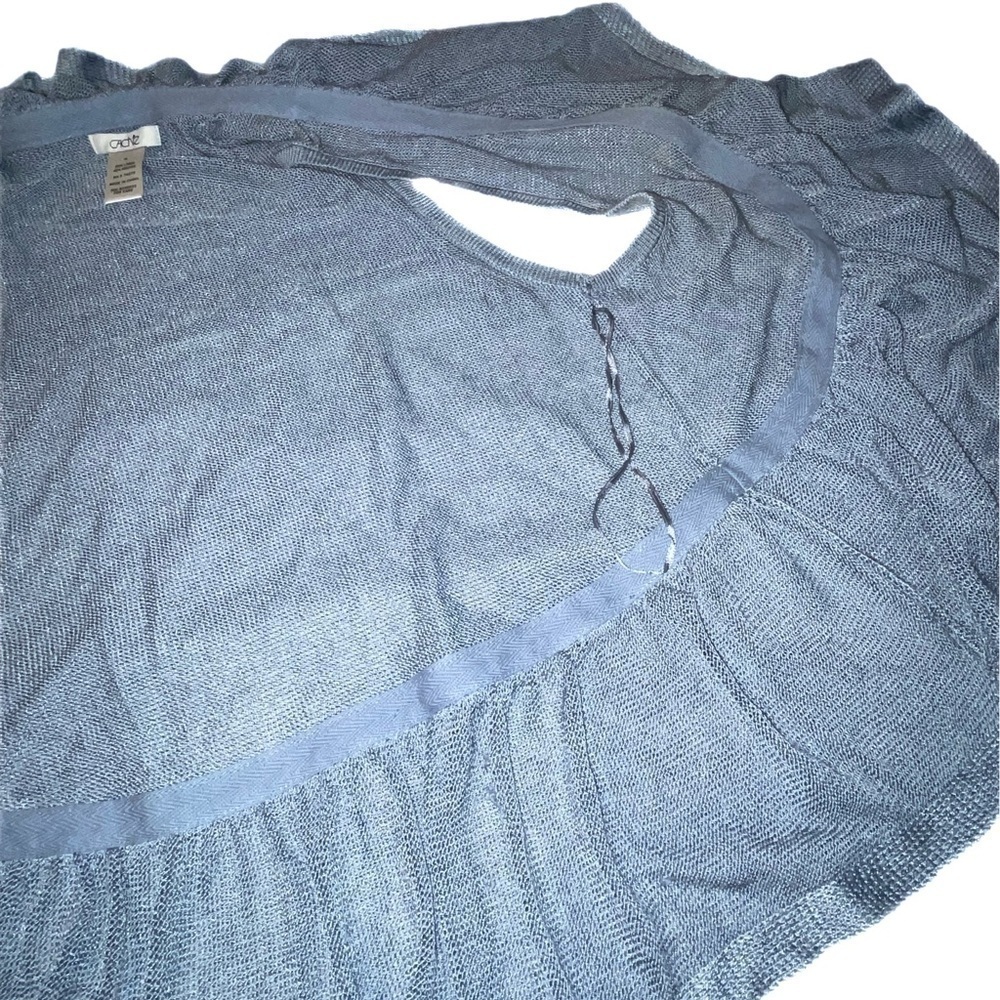 CACHE blue sleeveless frill Boho Solid Color Block cardigan sweater vest size M - Picture 9 of 9